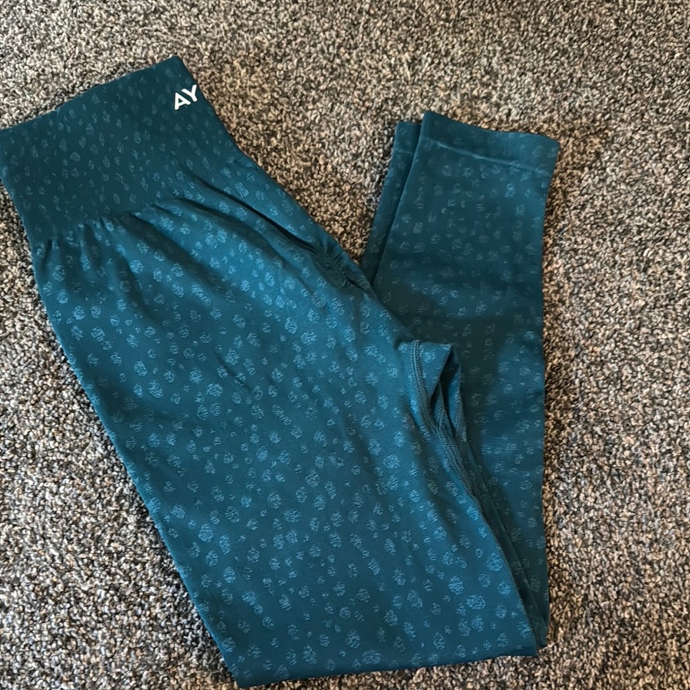 AYBL Teal Leggings with Subtle Polka Dot Pattern